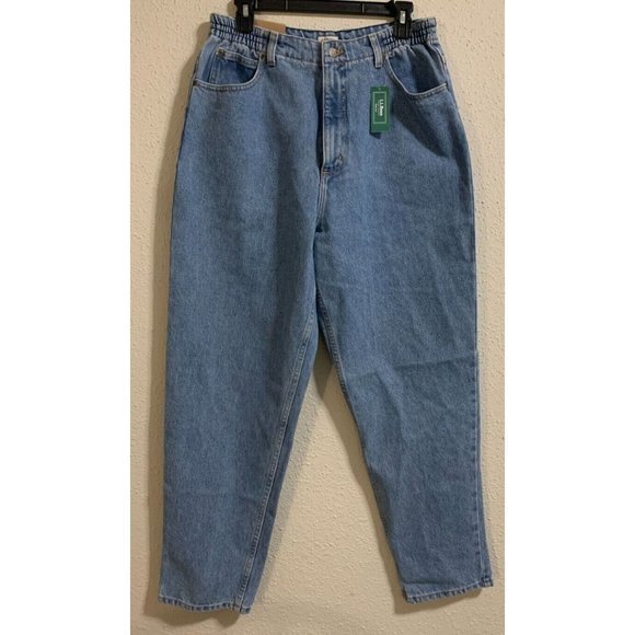 LL Bean Original Fit Relaxed‎ Denim Mom Jeans Womens 14 NWT Elastic Waist - Picture 1 of 6